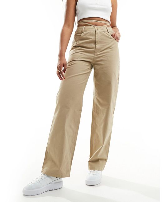 Pantalon avec détail à la taille - beige Sixth June en coloris Natural