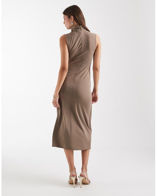 & Other Stories Natural High Neck Tie Waist Midi Dress