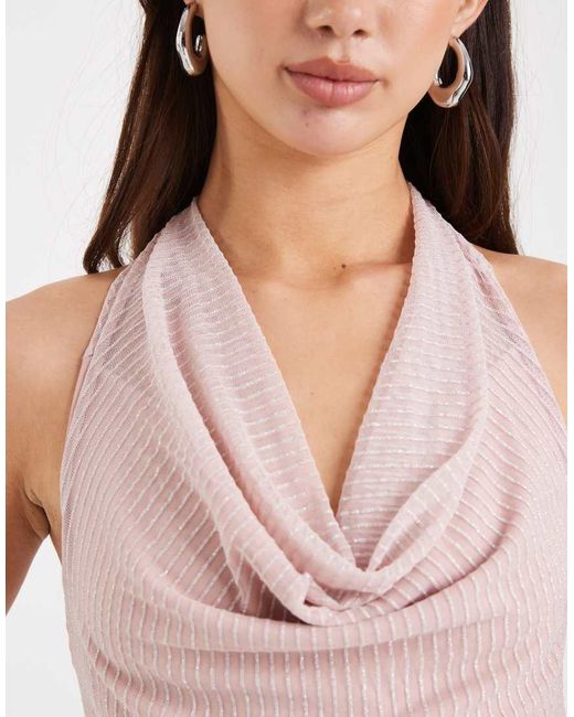 Miss Selfridge White Glitter Cowl Neck Halterneck Top