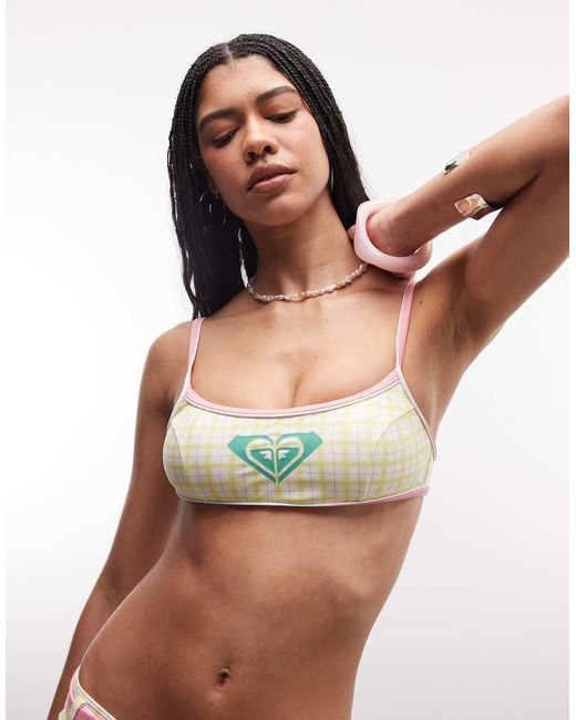 Roxy Multicolor Check Print Bralette Bikini Top