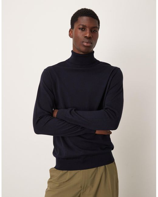 Mango Blue 100% Wool Roll Neck Top for men