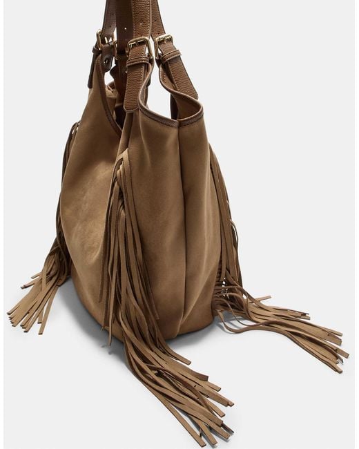 Sac en imitation daim à franges oversize - caramel Stradivarius en coloris Brown