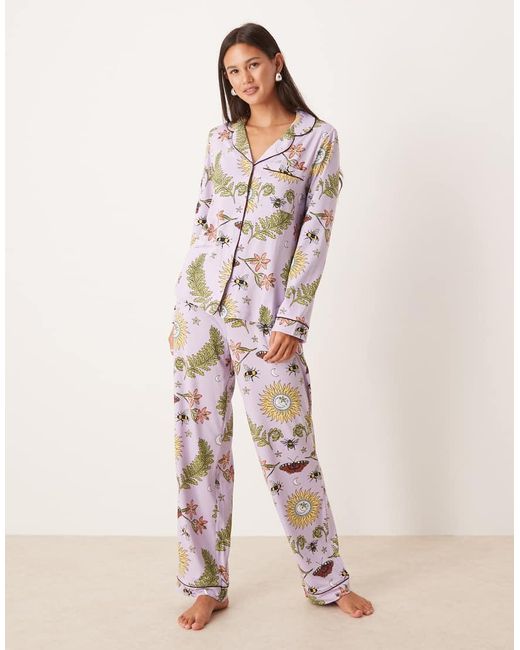 Chelsea Peers Pink Poly Long Sleeve Revere Pyjama Set