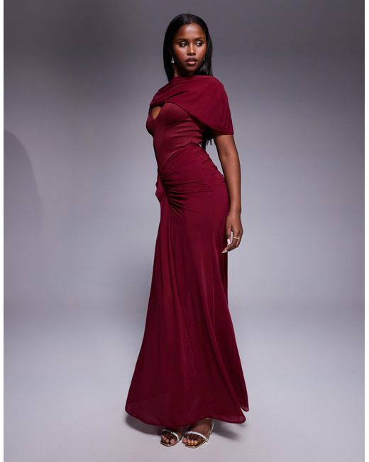 ASOS Purple Premium Carpet Overlay Corset Detail Maxi Dress With Synched Hips