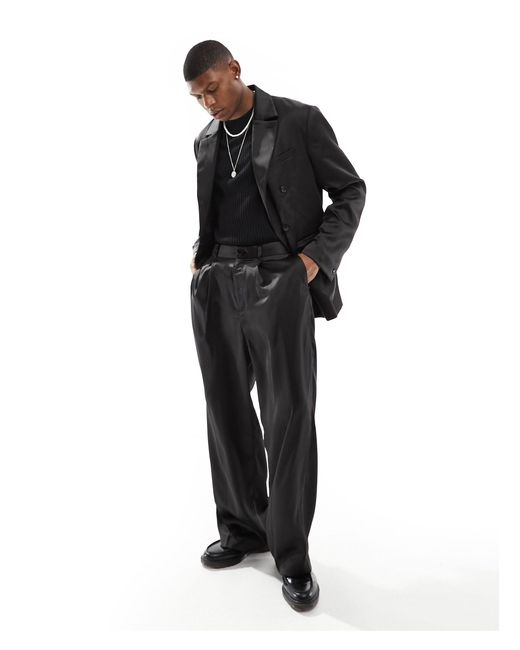 Weekday Black Uno Co-ord Loose Fit Satin Trousers for men