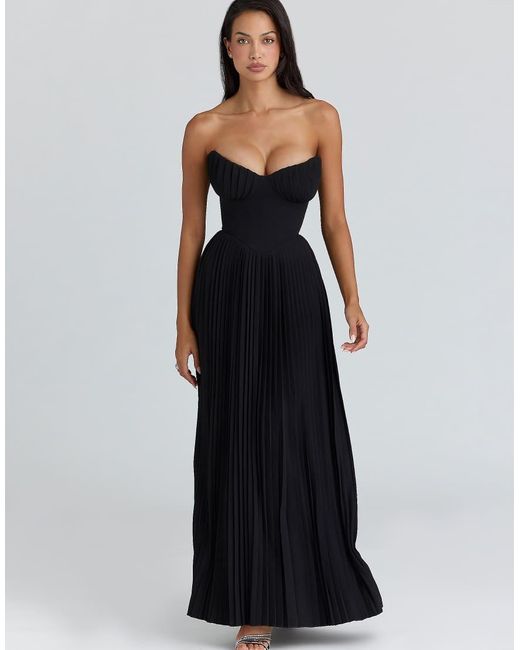 House Of Cb Black Marcella Georgette Pleated Maxi Dress