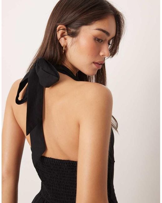 ASOS Natural Cotton Linen Halter Neck Midi Sundress With Sculpted Bust