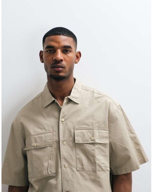 ASOS Natural Boxy Oversized Cotton Twill Shirt for men