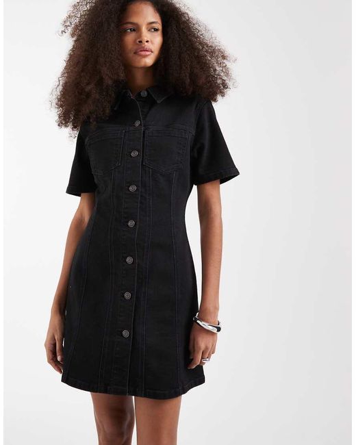 ASOS Black Denim Fitted Shirt Mini Dress