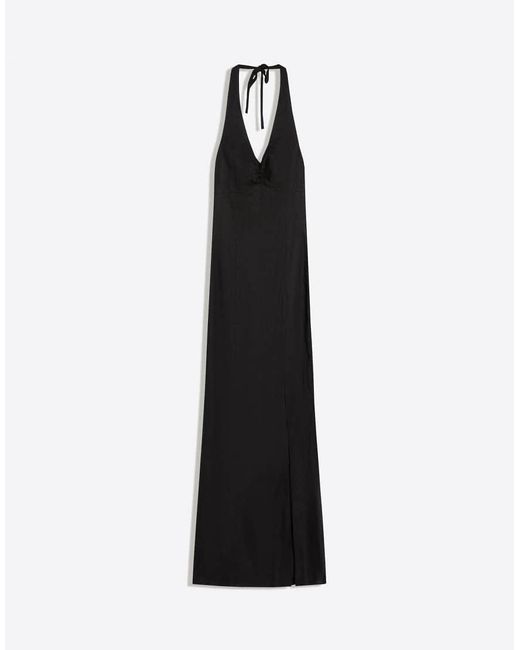Bershka Black Halter Midi Dress With Linen