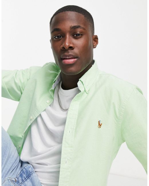 Polo Ralph Lauren Icon Logo Slim Fit Oxford Shirt in Green for Men 