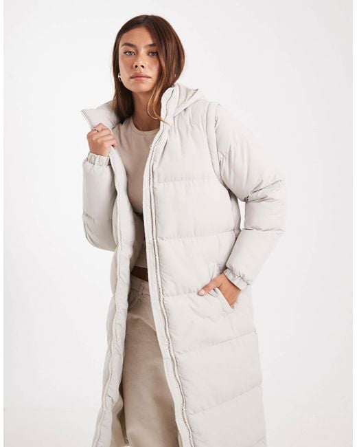 Brave Soul Natural Hooded Maxi Padded Jacket With Detachable Sleeves