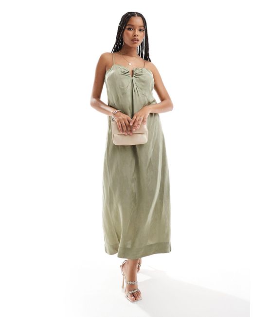 Object Green – trägerkleid mit em jacquard-print und korsettbügel am ausschnitt
