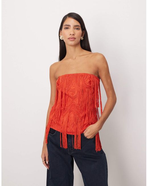 Top bandeau à franges et broderies cornely ARRANGE en coloris Red