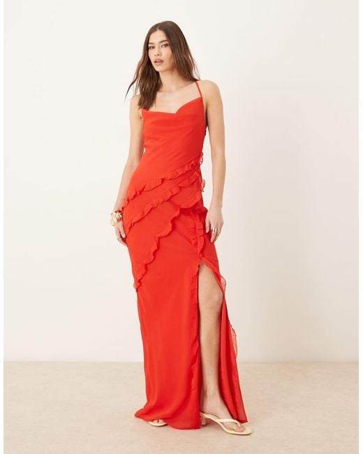 Pretty Lavish Textured Asymmetric Ruffle Maxi Dress