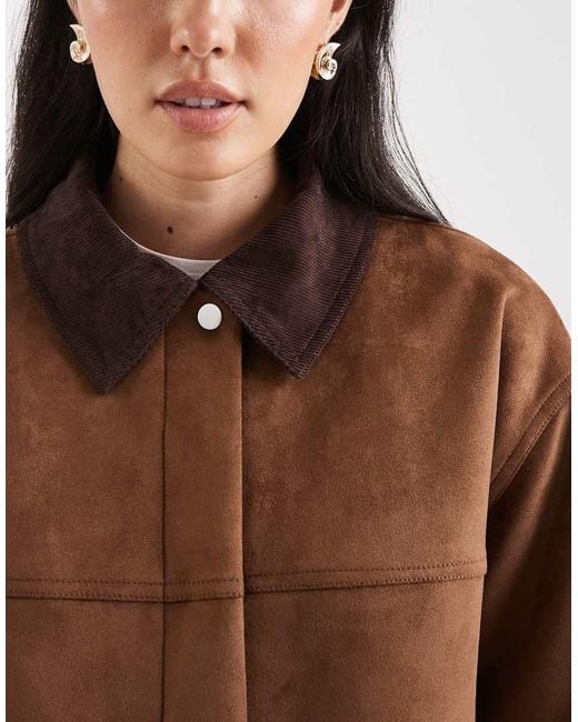 4th & Reckless Brown Faux Suede Contrast Collar Barn Jacket