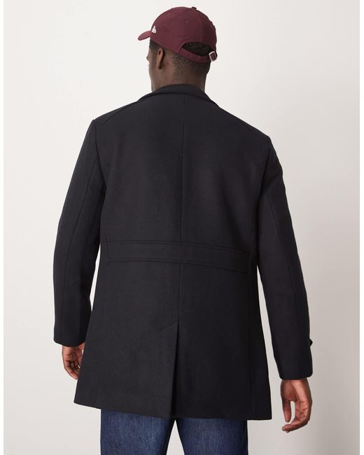 SELECTED Blue Reuben Overcoat With Funnel Neck for men