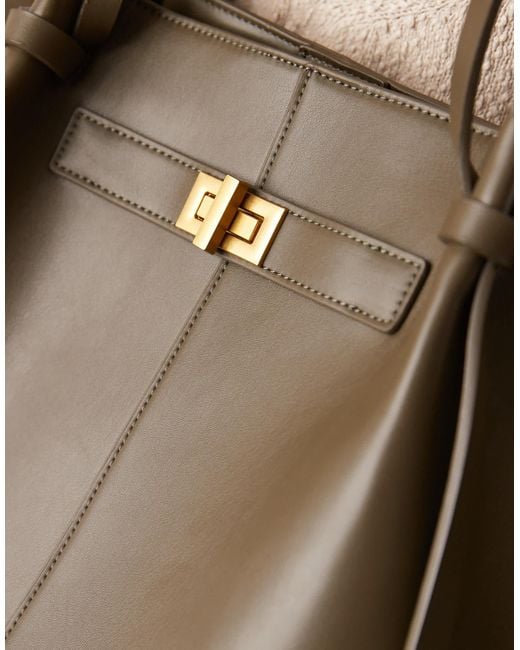 Gina Tricot Natural Faux Leather Medium Tote Bag With Strap And Clutch Detail