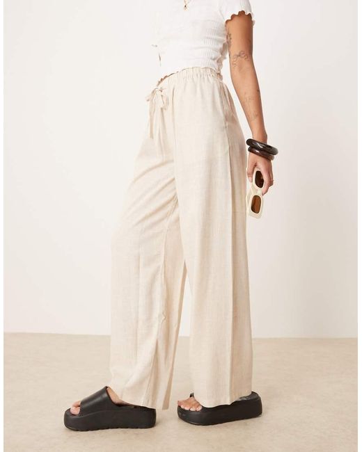 Pantalones Sin Cierres De Mezcla De Lino De Petite-Neutro ASOS de color Natural