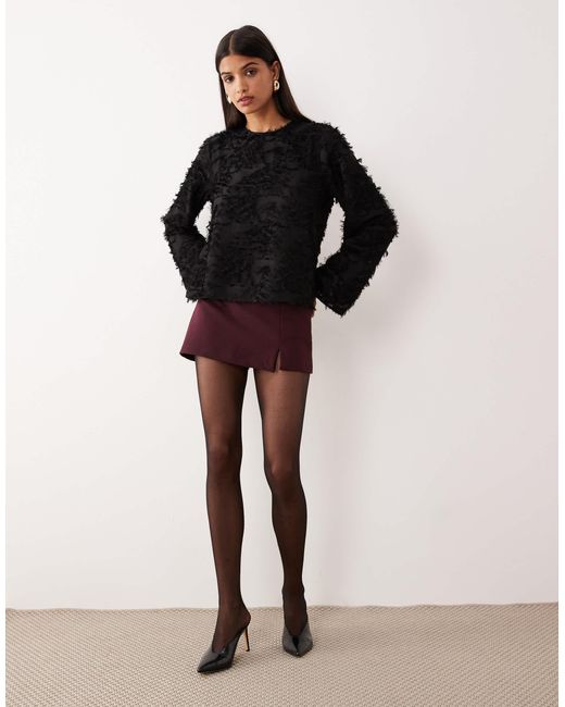 Y.A.S Black Fluffy Textured Woven Top