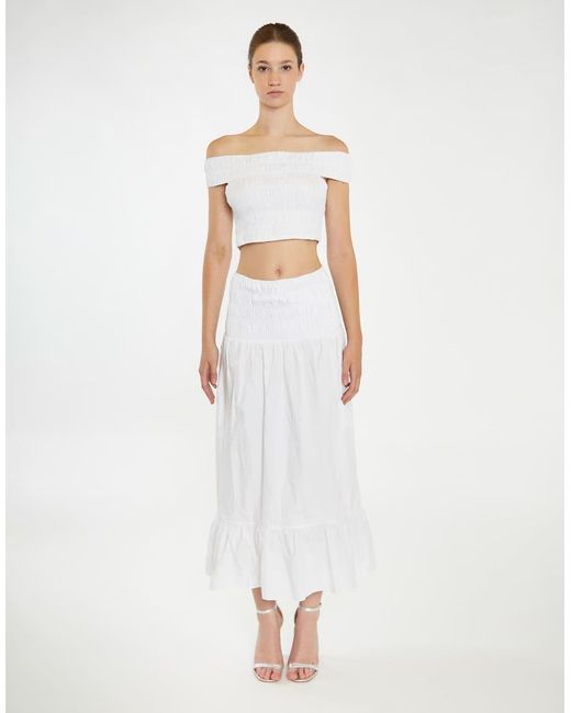Glamorous White Shirred Waist Maxi Skirt