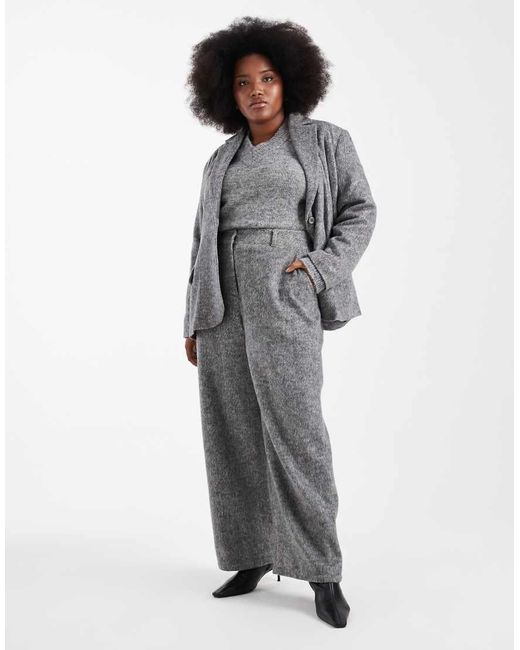 Renee Studio Gray Plus Exclusive Brushed Wool Look Oversized Tailored Blazer