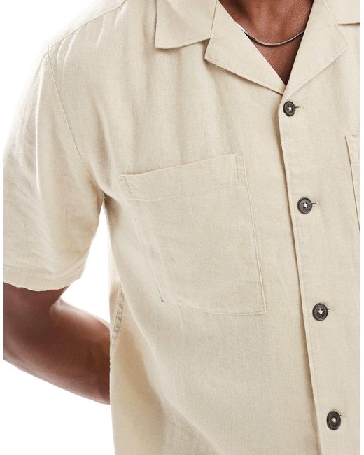 Chemise d'ensemble coupe carrée en lin mélangé avec deux poches - taupe New Look pour homme en coloris White