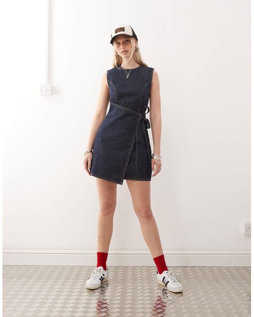 collusion mini dress COLLUSION shirred drop waist mini dress in pink stripe