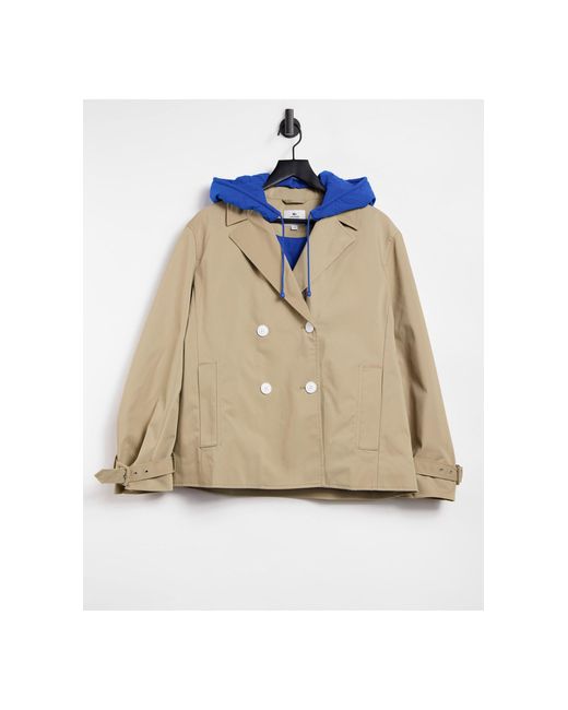 Trench-coat court croisé avec capuche - beige Lacoste en coloris Blue