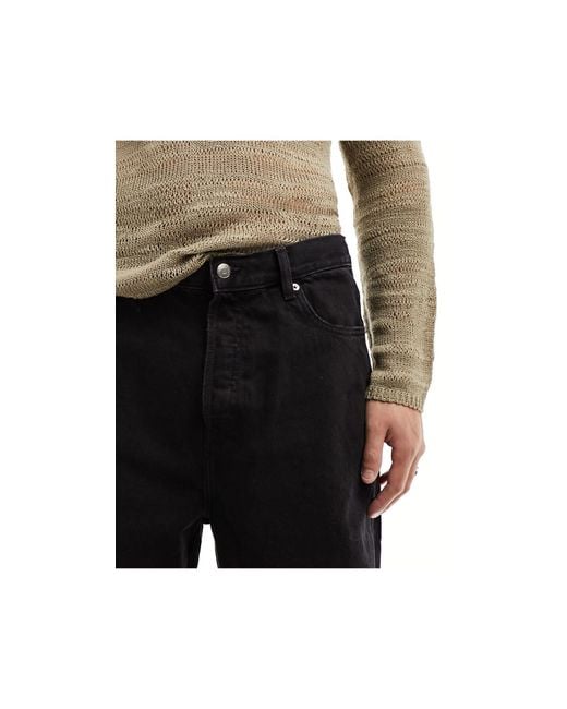 Weekday Black Astro Loose Fit Wide Leg Open Knee Jeans With Distressed Detail for men