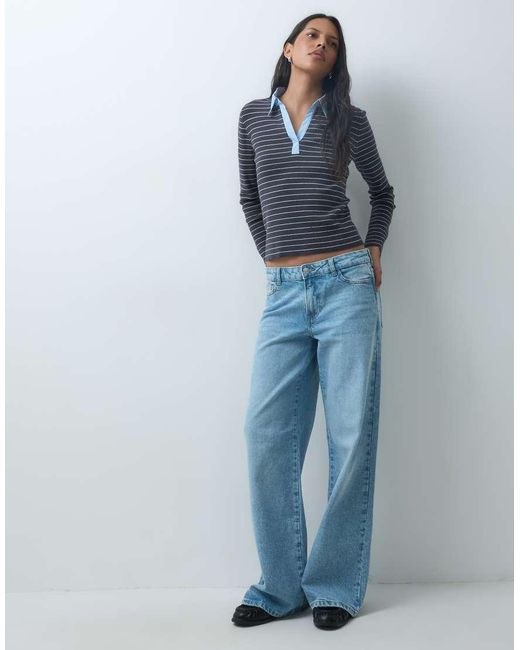 Mango Blue Knitted Polo Top