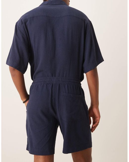 ASOS Blue Co-ord baggy Fit Pull On Linen Rich Short for men