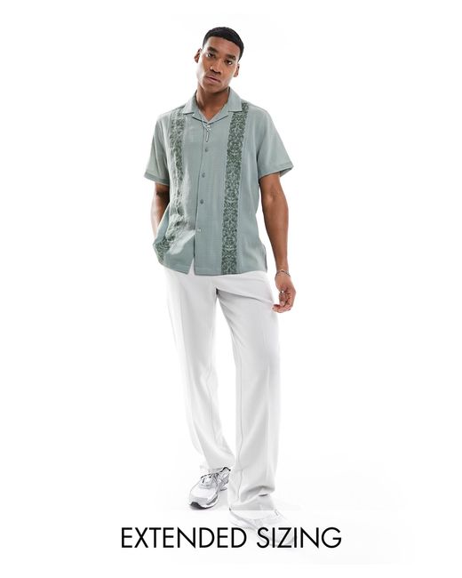 ASOS Blue Short Sleeve Relaxed Revere Collar Texture Shirt for men
