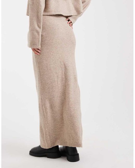 Pieces Natural Knitted Midi Skirt Co-ord