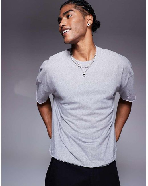 Camiseta Gris Jaspeado De Corte Cuadrado Extragrande Con Sisas Caídas Y Bajo Sin Rematar De ASOS de hombre de color Gray
