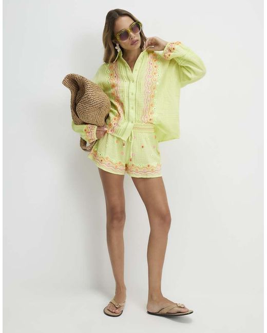 River Island Metallic Cotton Mirror Embroidered Shorts