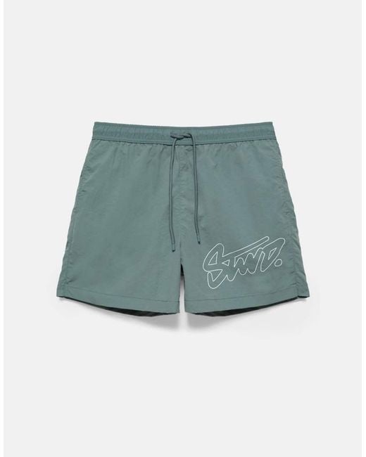 Pull&Bear Green Stwd Board Shorts for men
