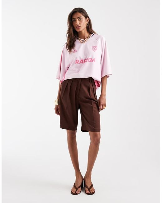ASOS Pink Oversized V Neck Football T-Shirt With Graphic
