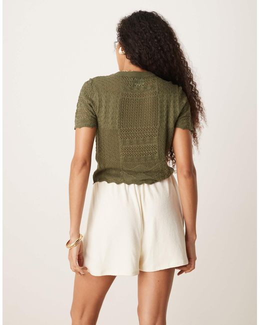ASOS Green Patchwork Stitch Interest Knitted T-shirt