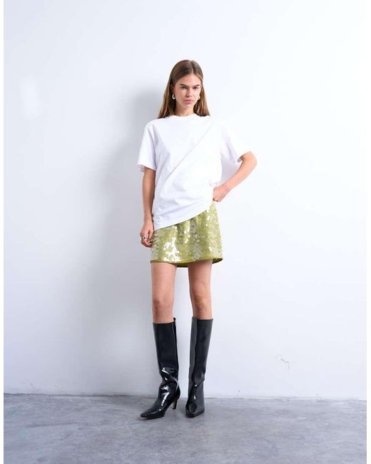 TOPSHOP White Sequin A Line Mini Skirt