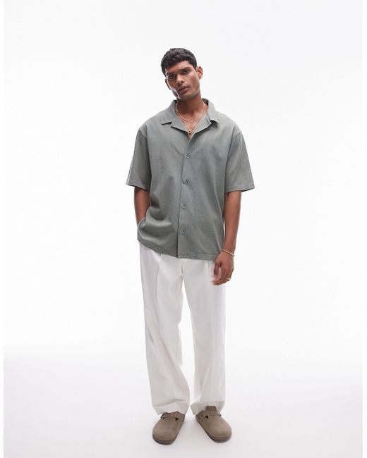 Topman Gray Oversized Fit Button Up Jersey Polo for men