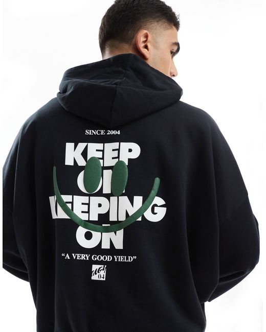 ASOS – oversize-kapuzenpullover mit aufdruck hinten in Black für Herren