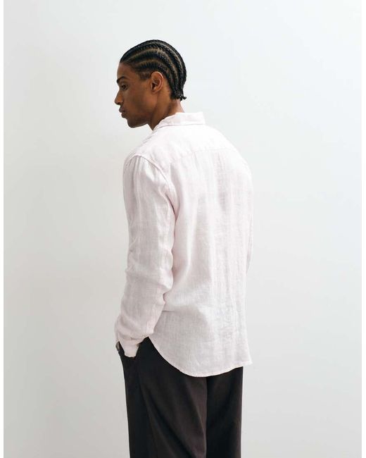 AllSaints White Loom Long Sleeve Linen Shirt for men