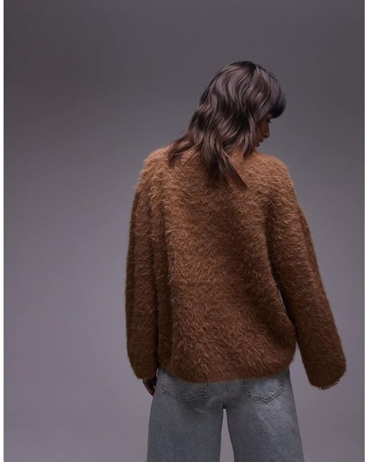 TOPSHOP Brown Knitted Ultra Fluffy Oversized Jumper