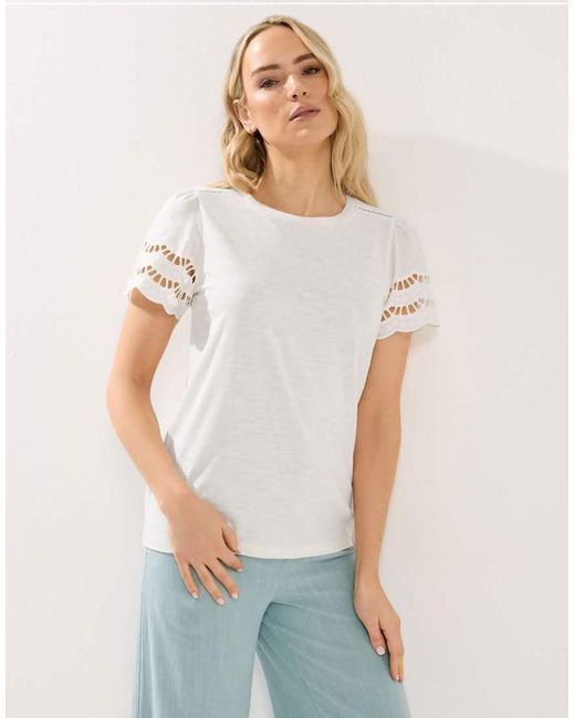 Long Tall Sally White Embroidered Sleeve T-Shirt