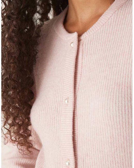 Jdy Natural Ribbed Cardigan With Pearl Buttons
