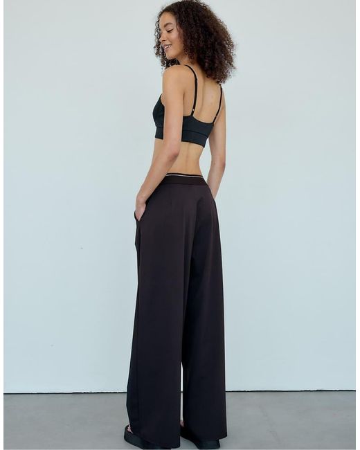 Stradivarius Black Palazzo jogger Trousers With Elastic Waistband