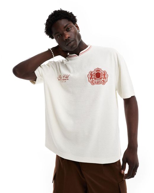 ASOS – besticktes oversize-t-shirt aus frottee in White für Herren