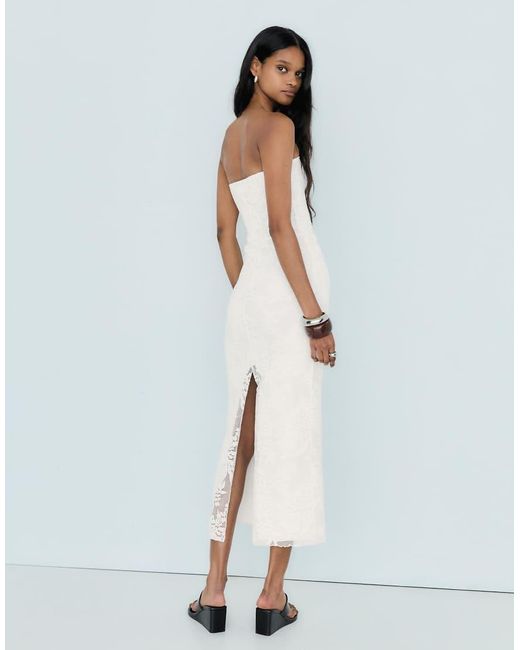 Bershka White Rustic Bandeau Midi Dress