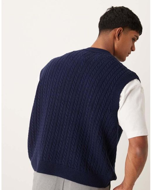 ASOS Blue Oversized Boxy Cable Knit Tank Top for men